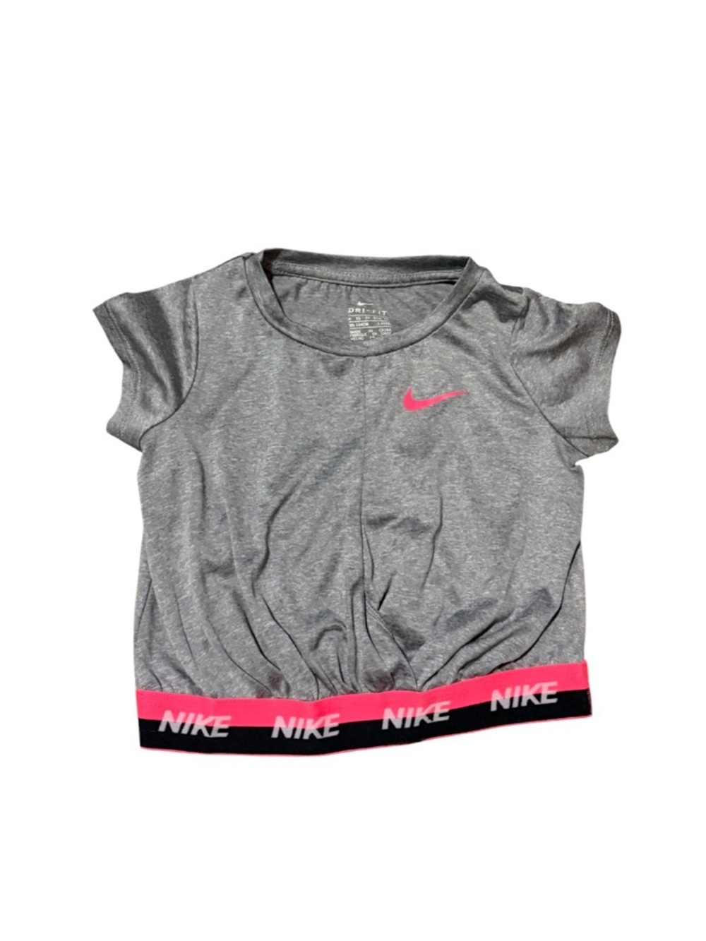 Nike Girls' Gray Tee with Pink Swoosh and Band